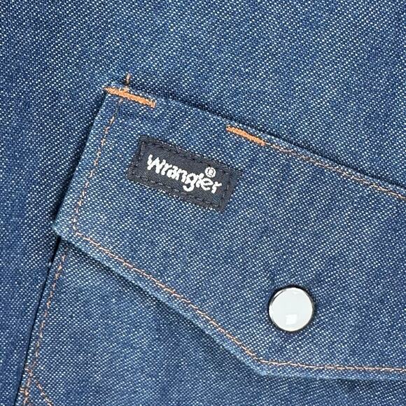 Wrangler Denim Shirt Men’s 3X Big Blue Western Pearl Snap Long Sleeve Cowboy Cut - Picture 3 of 11